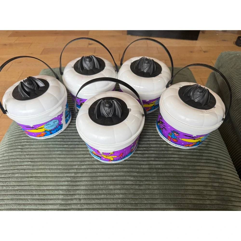Vintage 1986 McDonalds Halloween Pails Buckets Bat Lid Decoration Lot of 5‎